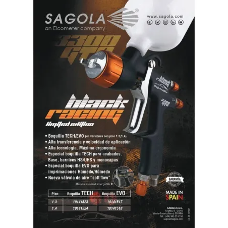 Pistola 3300 GTO Sagola Black Racing 1.3mm TECH